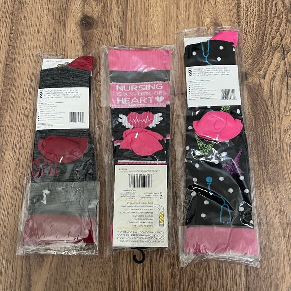 Lot of 3 Medical Nurse Nurses Themed Light Compression Socks - Picture 2 of 3